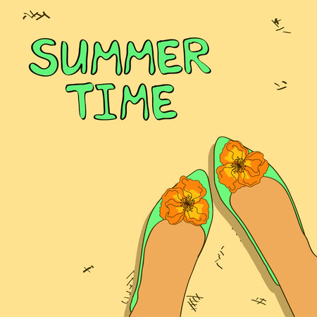 Illustration of ballet flats shoes with fancy flower decorationのイラスト素材