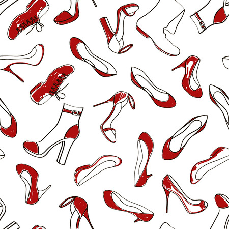 Doodle red white seamless pattern of women footwearのイラスト素材