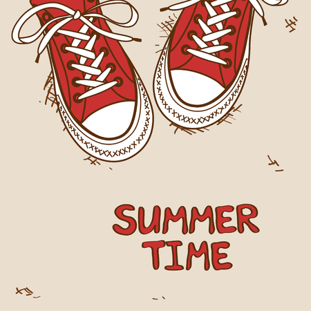 Hand drawn cartoon illustration with pair of red sneakersのイラスト素材