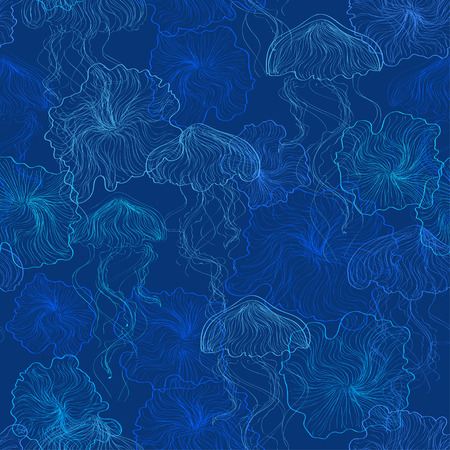 Abstract blue seamless pattern of jellyfishのイラスト素材