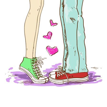 Hand drawn illustration with legs of couple in loveのイラスト素材
