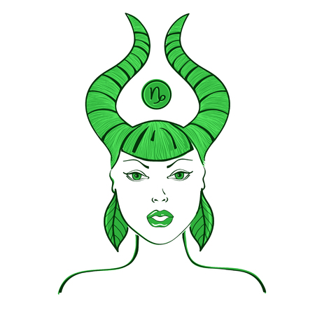 Zodiac sign of Capricorn stylized with beautiful girl portraitのイラスト素材