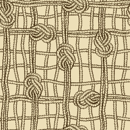 Hand drawn nautical seamless pattern of ropes grid with marine knotsのイラスト素材