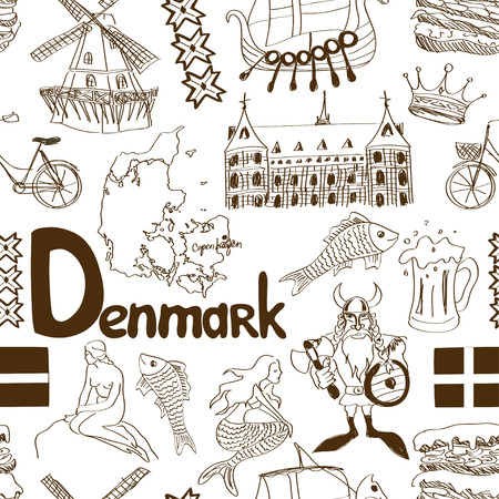Fun sketch Denmark seamless patternのイラスト素材