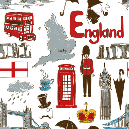 Fun colorful sketch England seamless patternのイラスト素材