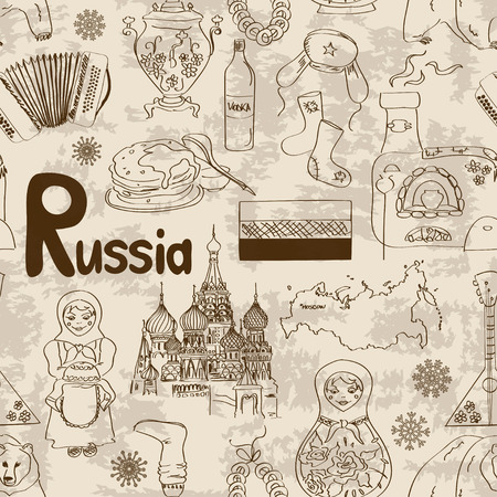 Fun sketch Russia seamless patternのイラスト素材