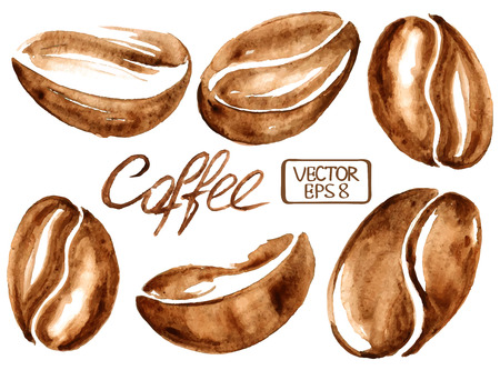 Isolated vector watercolor coffee beans icons