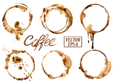 Isolated vector watercolor spilled coffee stains icons