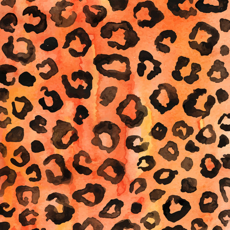 Watercolor orange brown leopard print. Watercolor backgroundのイラスト素材