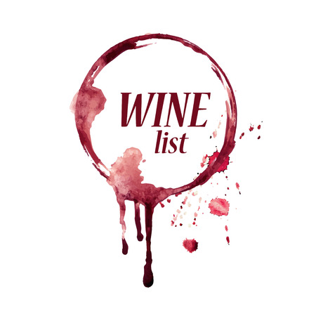 Vector watercolor emblem with spilled wine glasses stainのイラスト素材