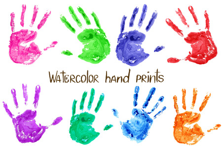 Colorful hand drawn collection of isolated watercolor hand printのイラスト素材