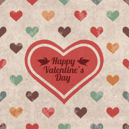 Retro Valentine's day greeting card. Colorful hearts shape pattern on a vintage cardboard backgroundのイラスト素材
