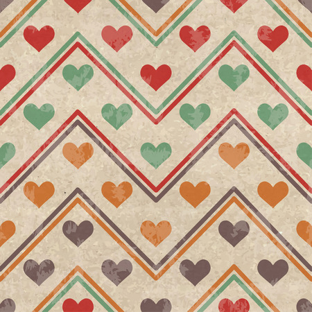 Retro geometric seamless pattern with colorful hearts shape on a vintage cardboard backgroundのイラスト素材