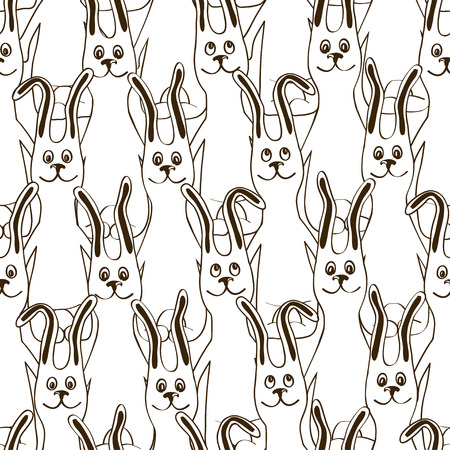 Black and white seamless pattern with herd of funny cute bunniesのイラスト素材