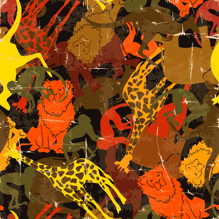 Retro funny colorful abstract animal silhouettes seamless pattern.のイラスト素材