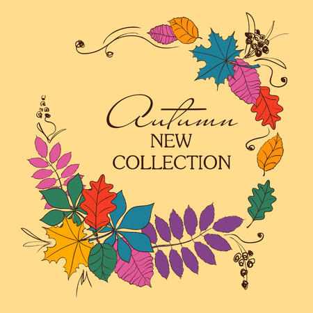 Colorful autumn leaves in a circle shape. Creative autumn concept.のイラスト素材