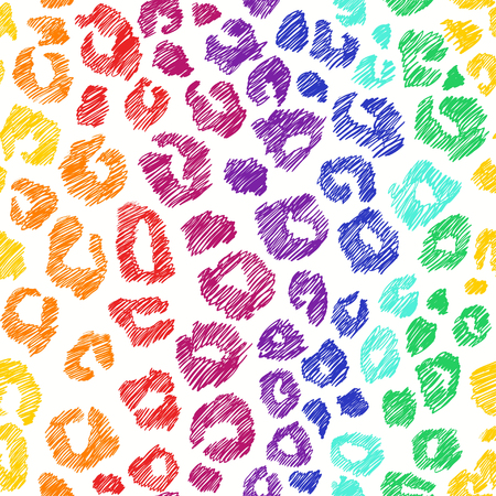 Hand drawn seamless pattern of colorful animal skin. Rainbow leopard background.のイラスト素材