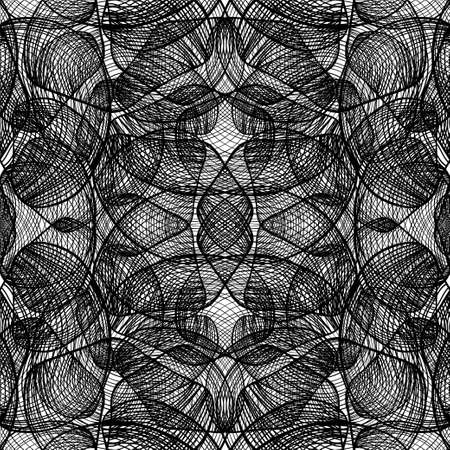 Black and white abstract spiral line seamless pattern.のイラスト素材