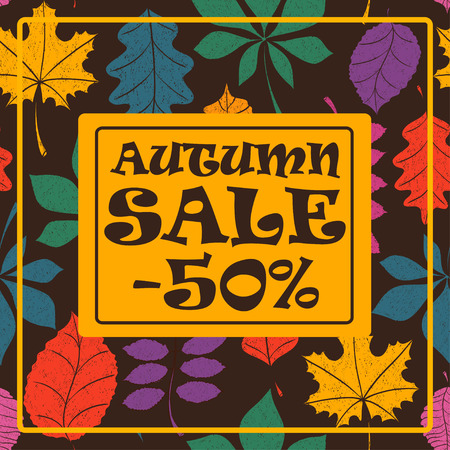 Colorful autumn sale background with tree leaves pattern. Vector illustration.のイラスト素材