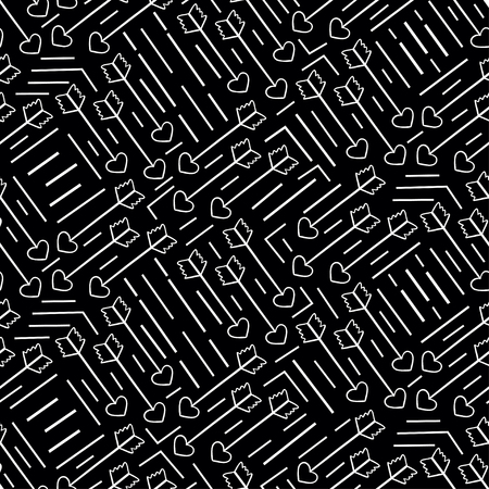 Black and white love flat seamless pattern with stream of Cupid's arrow. Happy Valentine's day or wedding background.のイラスト素材