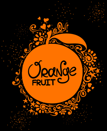 Hand drawn illustration of isolated orange fruit silhouette and abstract creative pattern.のイラスト素材