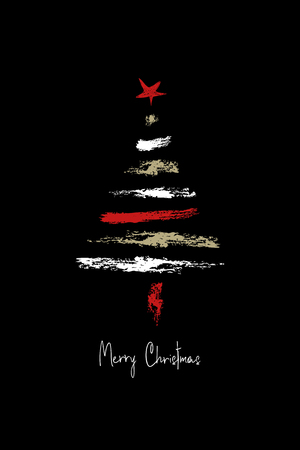 Colorful hand drawn greeting card with funny grunge Christmas tree.のイラスト素材