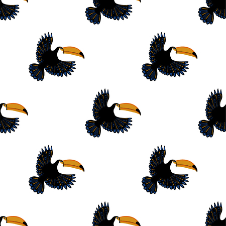 Wildlife birds print. Seamless pattern with flying toucan on a white background.のイラスト素材