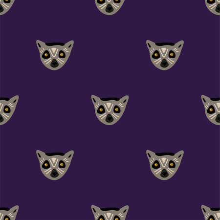 Animals print. Seamless pattern with funny faces of lemur on a purple background.のイラスト素材