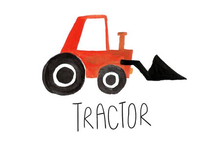 Hand drawn kids gouache car. Funny isolated tractor illustration. の写真素材