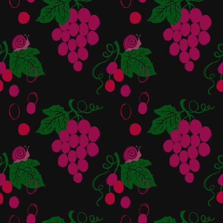 Colorful fruit print. Seamless pattern with bunch of grapes. Berry collection.のイラスト素材