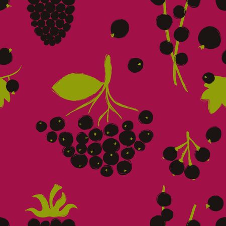 Summer print. Seamless pattern with currant; acai, blackberry, chokeberry and maqui berries. Berry...