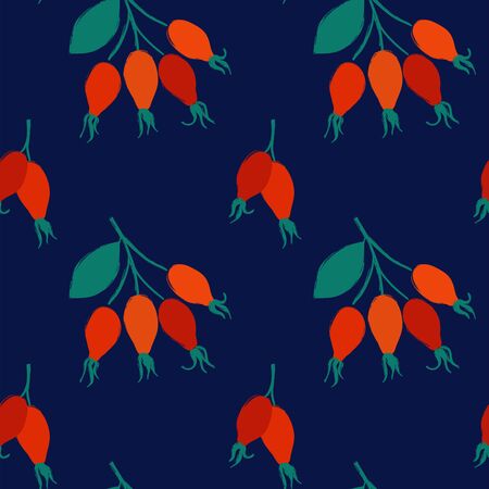 Colorful briar print. Seamless pattern with branch of orange rose hip berries. Berry collection.のイラスト素材