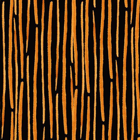 Abstract seamless pattern with golden brush lines on a black background. Striped hand painted gouache wallpaper.の写真素材