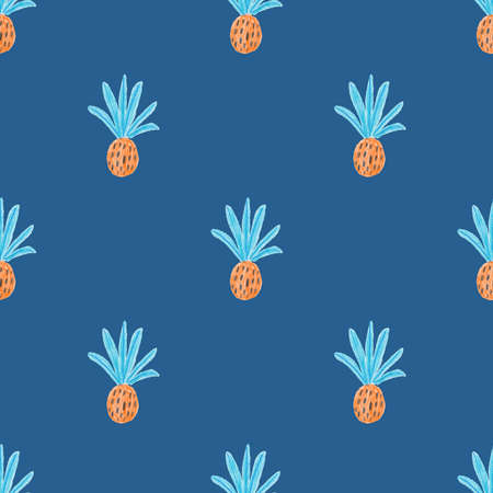Colorful seamless pattern with pineapples. Tropical wallpaper. Hand drawn with colored pencils.