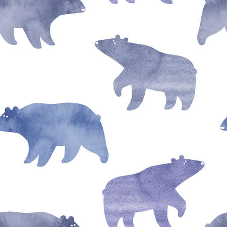 Seamless pattern with watercolor bears on a white background. Winter collection. Simple Scandinavian design.の写真素材
