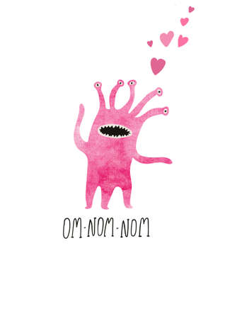 Happy Halloween greeting card with cute spooky monster. Love concept. Funny t-shirt design print.の写真素材