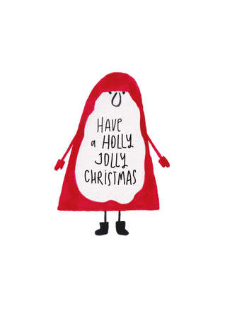 Christmas greeting card with funny gouache painted Santa. Simple Scandinavian design.の写真素材