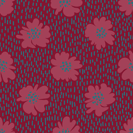 Bohemian floral seamless pattern. Rustic wildflowers wallpaper on a deep pink background.のイラスト素材