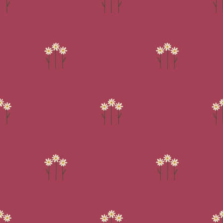 Floral seamless pattern. Rustic wildflowers wallpaper with chamomile on a deep pink background.のイラスト素材