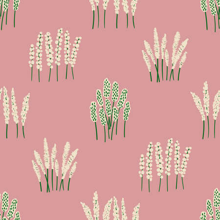 Cute floral seamless pattern. Rustic wildflowers wallpaper on a pink background.のイラスト素材
