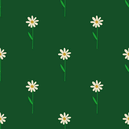 Floral seamless pattern. Rustic wildflowers wallpaper with chamomile on a deep green background.のイラスト素材