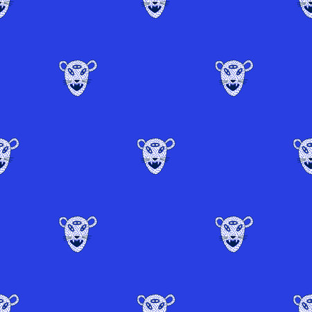 Seamless pattern with funky wild rat faces. Cartoon Chinese zodiacs. Animal fabric design, wallpaper or background.のイラスト素材