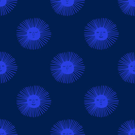 Seamless pattern with funny sun faces. Celestial nursery design, wallpaper or background.