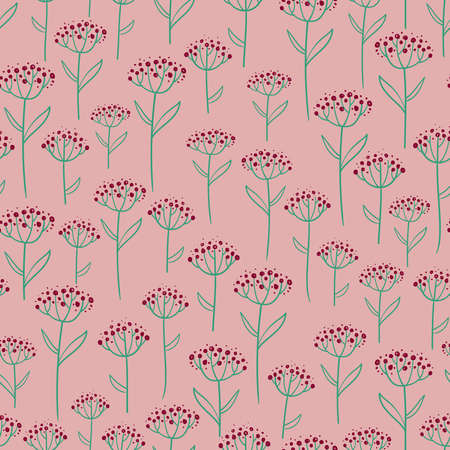 Cute floral seamless pattern. Rustic wildflowers wallpaper with chamomile on a pink background.のイラスト素材