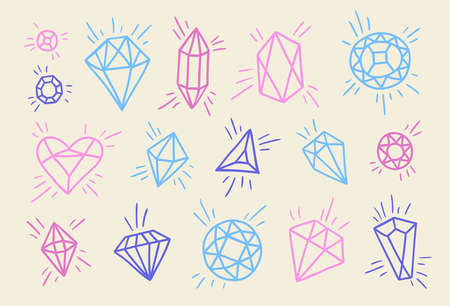 Colorful set with crystals. Girly collection with isolated diamonds illustration.のイラスト素材