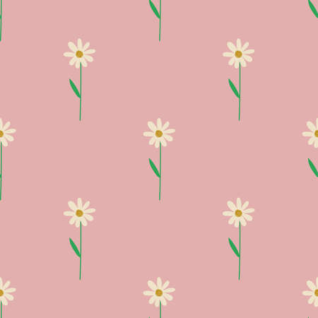 Cute floral seamless pattern. Rustic wildflowers wallpaper with chamomile on a pink background.のイラスト素材