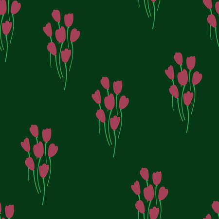 Floral seamless pattern. Rustic wildflowers wallpaper on a deep green background.のイラスト素材