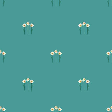 Tender floral seamless pattern. Rustic wildflowers wallpaper with chamomile on a blue background.のイラスト素材