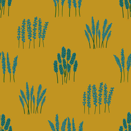 Bohemian floral seamless pattern. Rustic wildflowers wallpaper on a deep yellow background.のイラスト素材