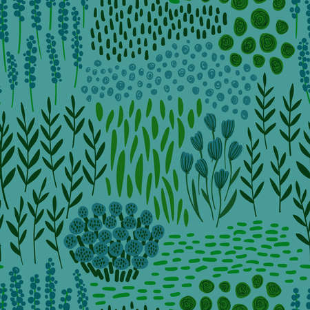 Bohemian floral seamless pattern. Rustic wildflowers wallpaper on a deep blue background.のイラスト素材